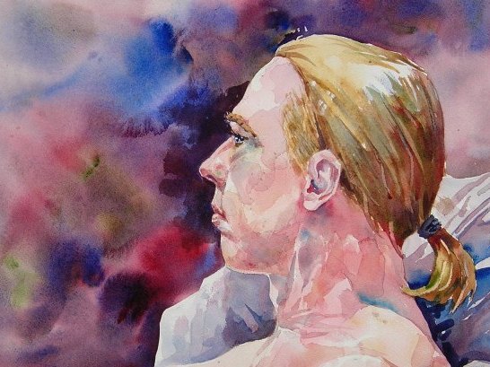 Watercolor portrait by Bernie of a man in profile