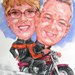 Caricature by Bernie of a Couple on a Harley
